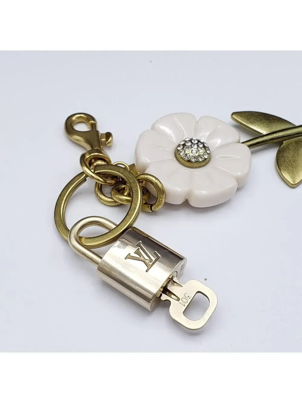 Authentic Louis Vuitton Lock & Key with Unbranded Flower Charm, Keychain
